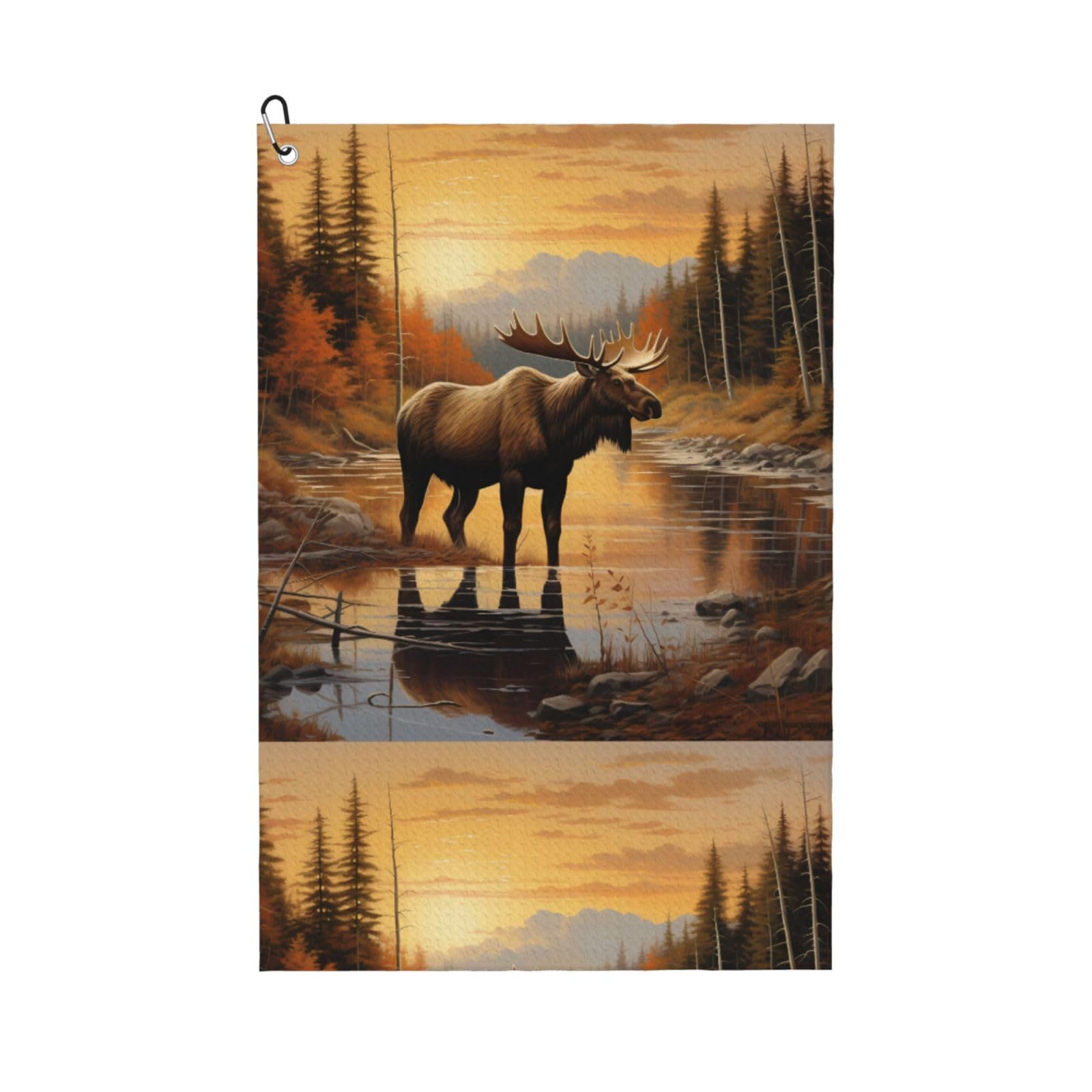 peiyeety Moose Microfiber Golf Towel with Carabiner Clip, 16x24 Inch Absorbent Waffle Weave Towel for Golf Bags