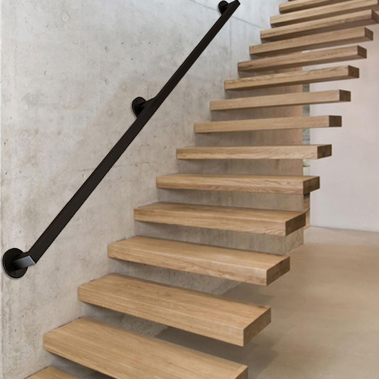 Balustrade en fer forgé vintage noir de 1 mètre, artisanat robuste pour fixation murale