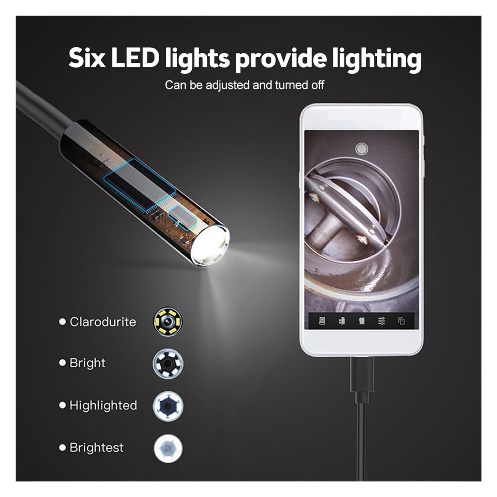 5,5-mm-Industrie-Endoskop mit 6 LEDs, 3-in-1-Anschluss, USB/Micro-USB/Typ-C-Anschluss, wasserdichte Inspektionskamera für Smartphones (1–5 m)