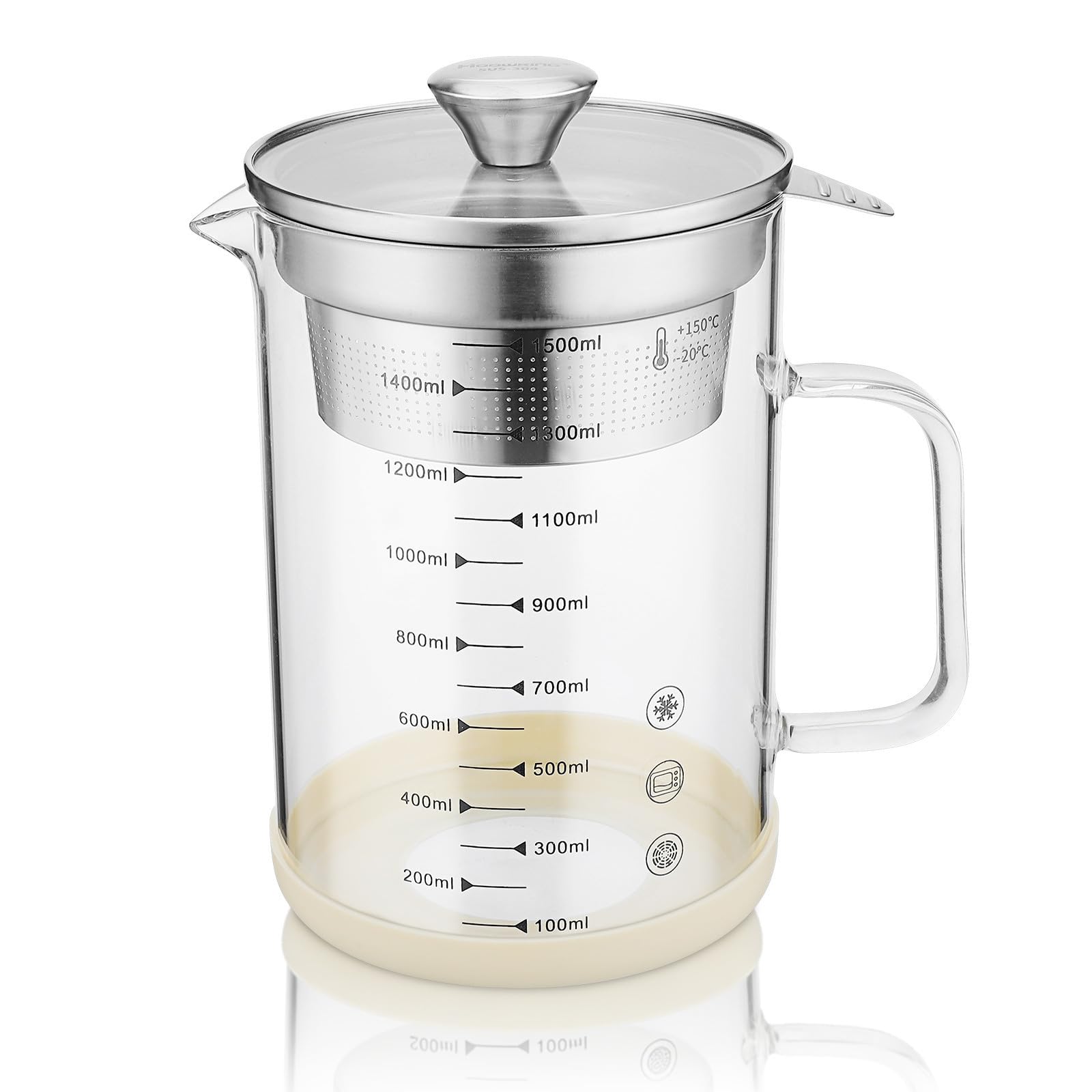 HEMOTON Passoire Métallique 1500ml pour Lait de Soja en Verre et Acier Inoxydable Facile à Ranger à Mailles Fines Carafe à Thé Filtre pour Ustensiles Cuisine