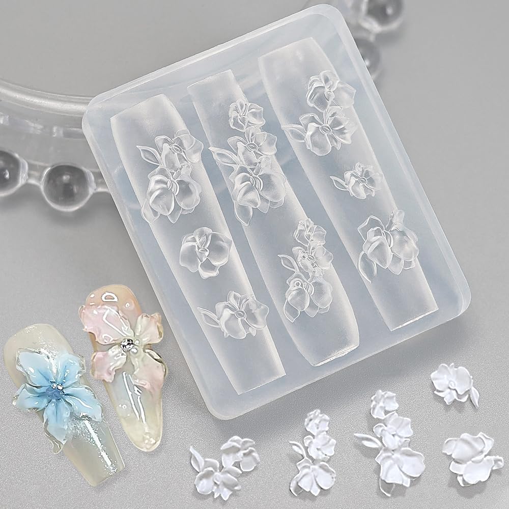 Stampi per unghie a forma di fiore, per nail art, per intaglio con fiori, per unghie, in silicone, per nail art