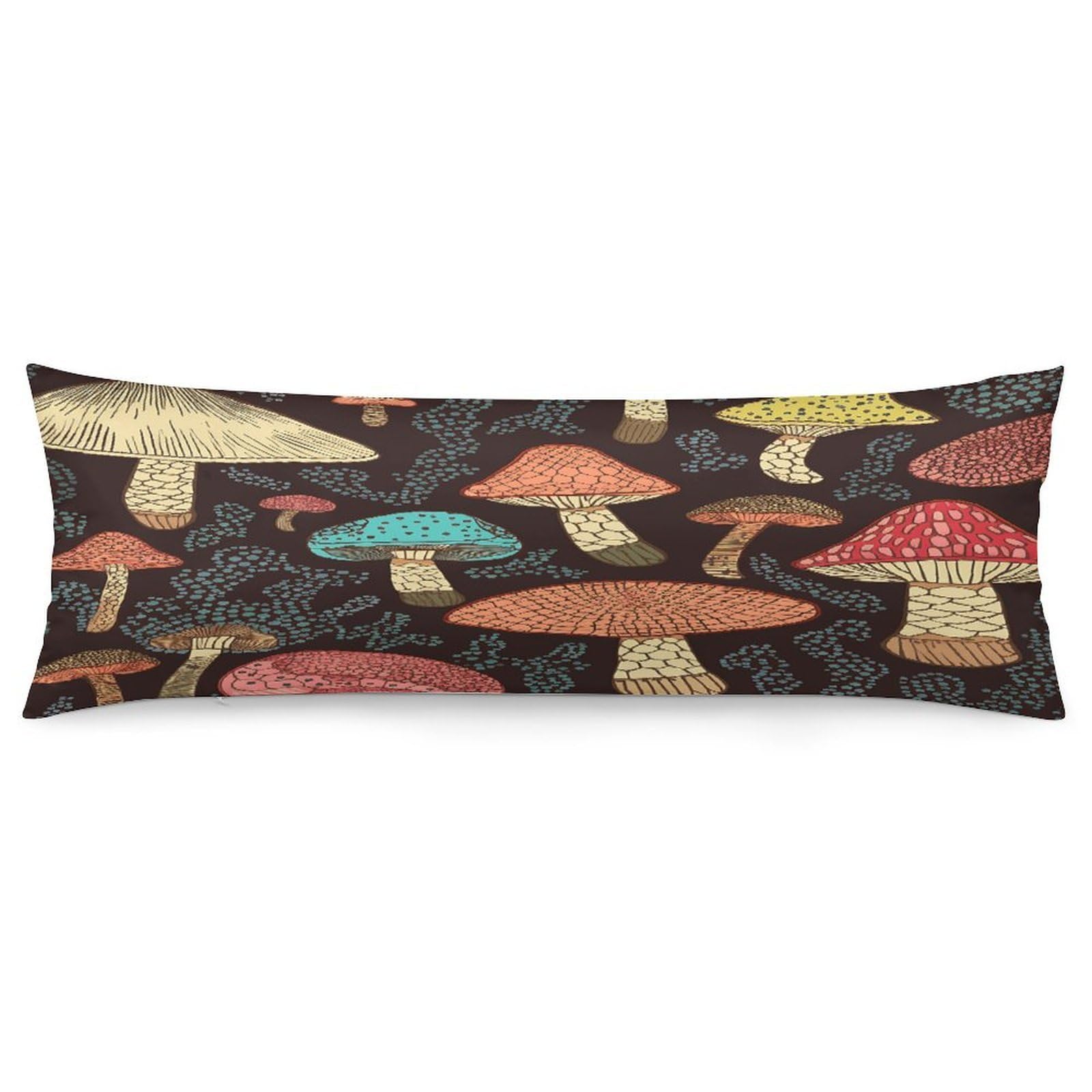 Body Pillow Pillowcase 19x53 Inch Mushroom Print Body Pillow Cover with Hide Zipper Super Soft Cozy Long Pillow Case Rectangle Long Body Lumbar Cushion Case for Bedroom