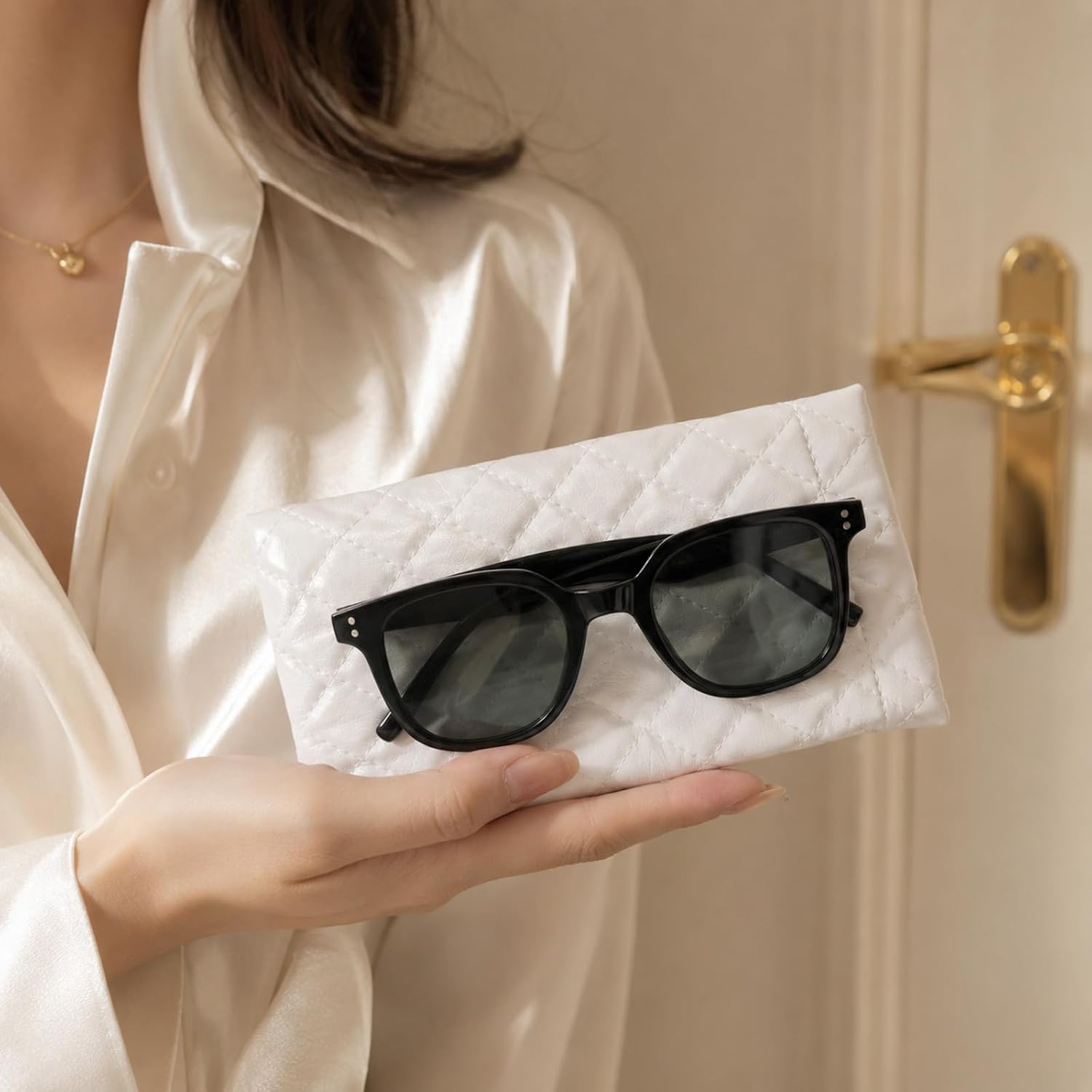 4 PCS Squeeze Top Sunglass Pouch, Soft Leather Eyeglass Case image 5