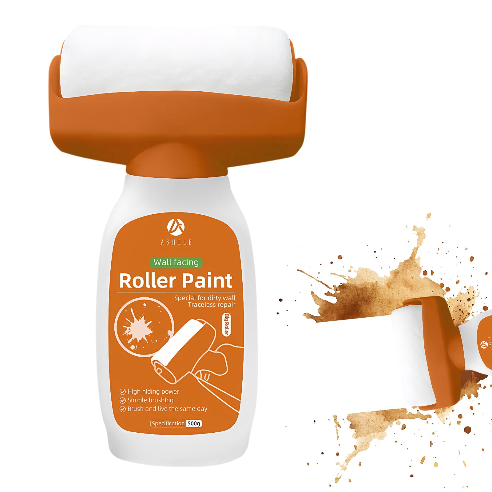 500G Vernice Bianca Muro Interno, 2 in 1 Piccola Spazzola Per Rullo Da Parete Con Pasta Di Riparazione Da Parete, Mini Rullo per Ritocchi Paretes, per Piccole Riparazioni Domestiche