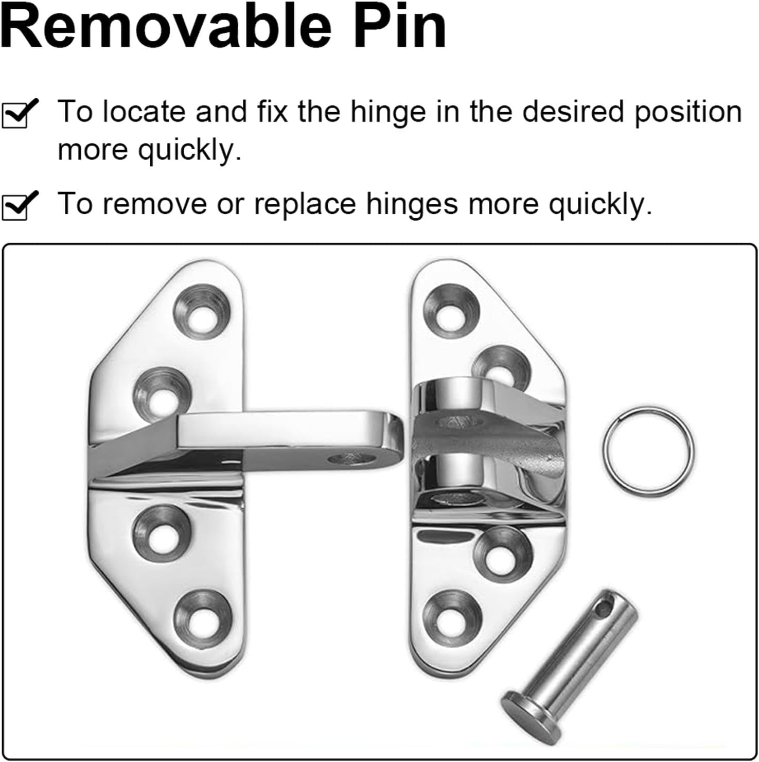 SEIWEI 2 Pcs 92 * 73mm Stainless Steel Boat Hinges, Butterfly Shaped Marine Hinge with Removable Pin for Boat Yacht Cabinet Door Accessories, 180 Degree Folding, Easy to Install