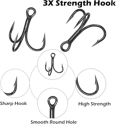 Miniatura 3 de Kit de ganchos agudos de pesca, ganchos de acero de alto carbono de gran tamaño, 3 ganchos curvados redondos fuertes y afilados con anillos