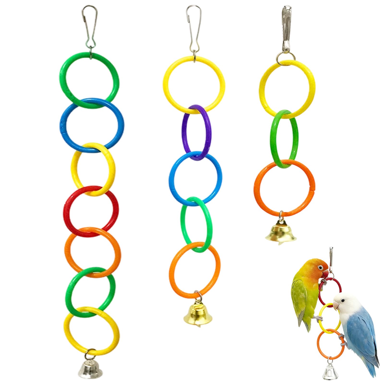 Wvbzf 3PCS Budgie Toys, Parrot Toys, Parrot Climbing Toys Set, Interactive Bird Toys for Caged Birds, Natural Exercise Rings for Parakeets and Cockatiels, Three Sizes 17cm 25cm 33cm