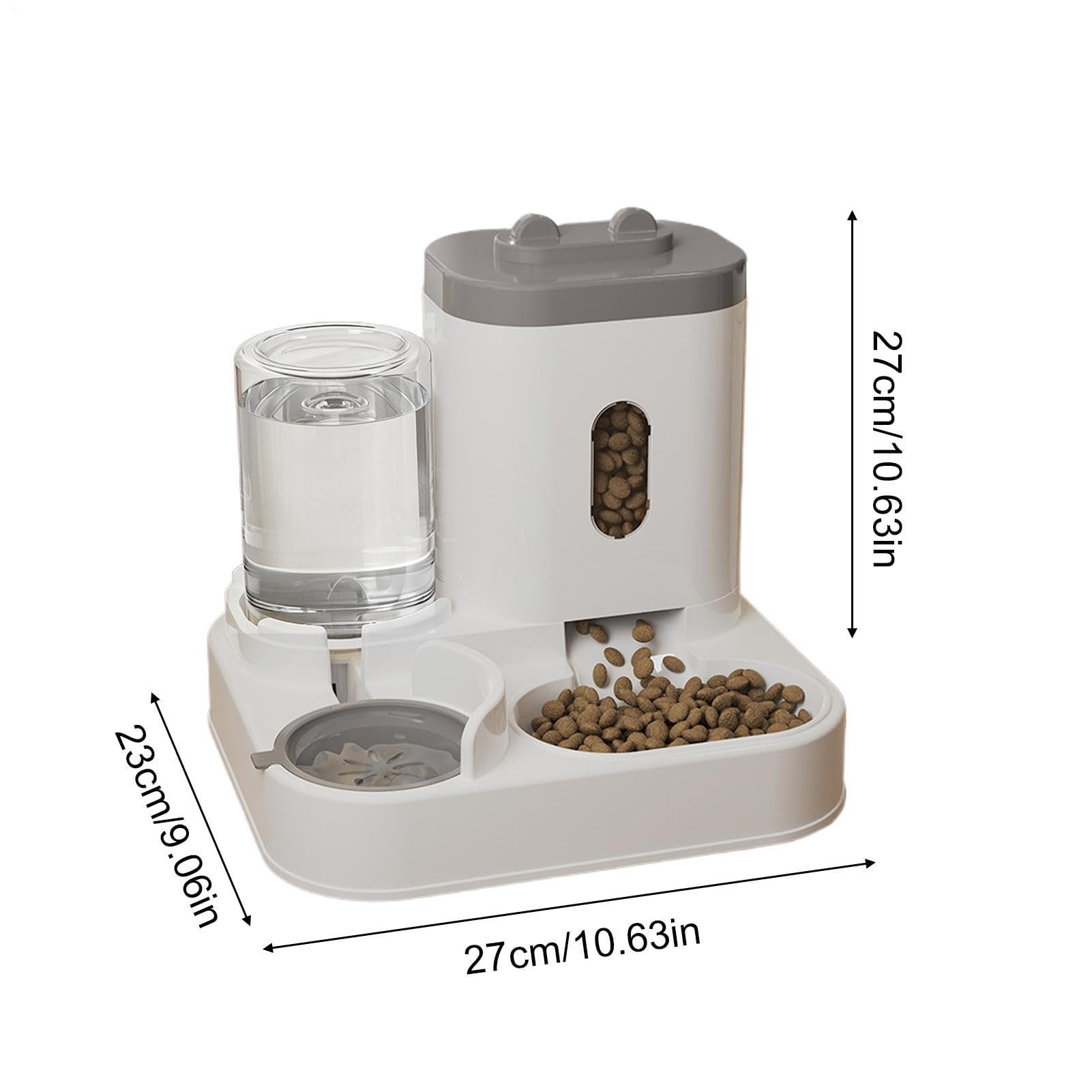 Distributeur Croquettes Chat Automatique,Distributeur Croquettes Chat Automatique 2 en 1 PP 2.2L Distributeur Croquettes Et 0.8L Fontaine A Eau Combo Mangeoire avec Gamelle Grande Capacité，Gris