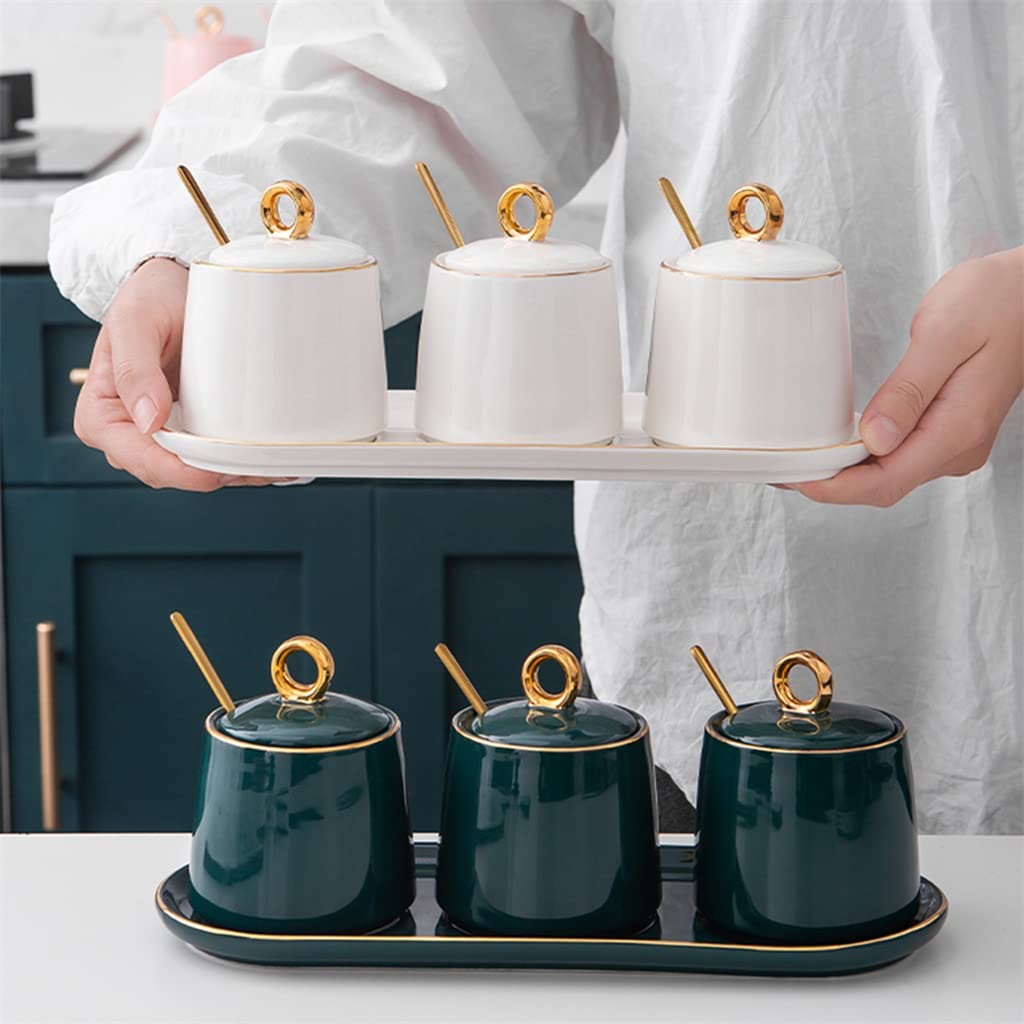 Sucrier en céramique avec Couvercle et cuillère pour la Maison et la Cuisine (Couleur:A,Taille (A comme Le Montre l'image)