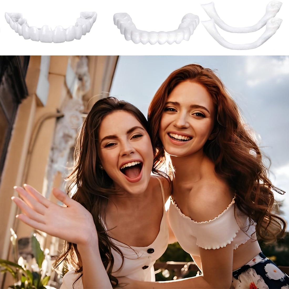 2 Pair Superiore Inferiore Denti,Faccette Denti Cosmetici,Superiore Inferiore Denti Cosmetici,Denti Temporanee,Cosmetici Copertina Orale Sbiancamento Dentale per Uomini e Donne
