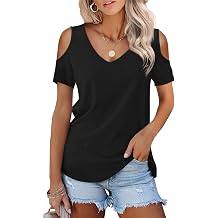Amoretu Womens Short Sleeve Cold Shoulder Basic Tee Tops Shirts