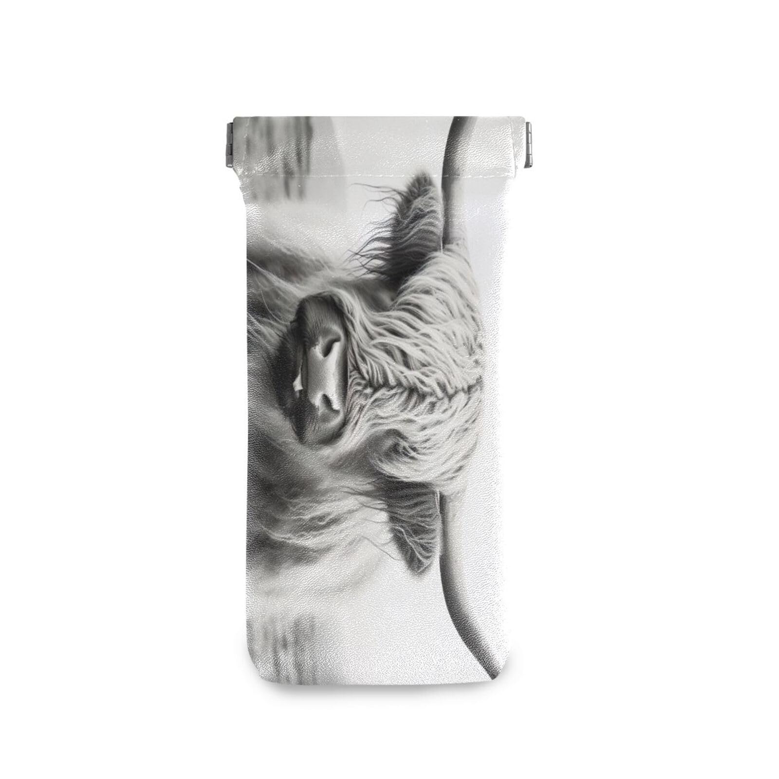 FLildon Highland Cow Eyeglasses Pouch Squeeze Top Sunglasses Case Soft PU Leather Eyeglass Bag for Men Women