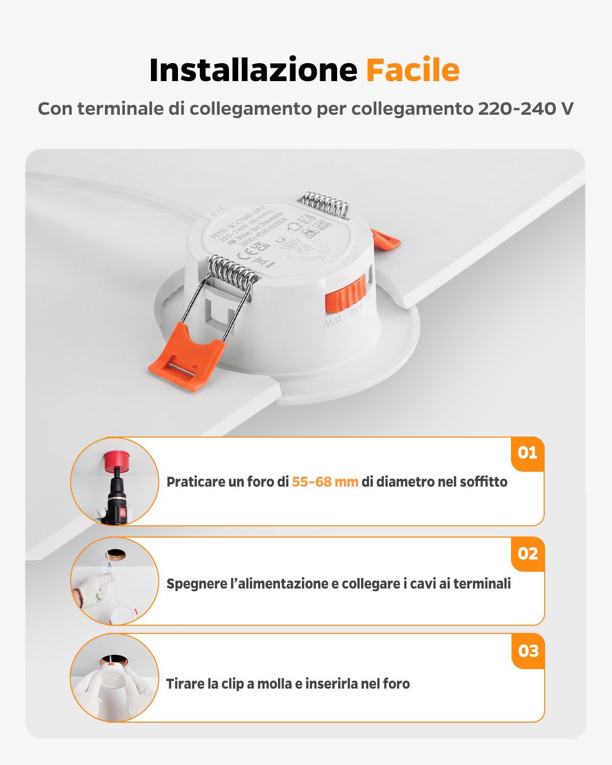 Sanyoung Faretti da Incasso per Cartongesso Dimmerabile 4W, Set di 20 | Foro 55-68mm, Luce Caldo Luce Naturale Luce Freddo, 320LM, Impermeabile IP44, Faretto LED 220V per Bagno