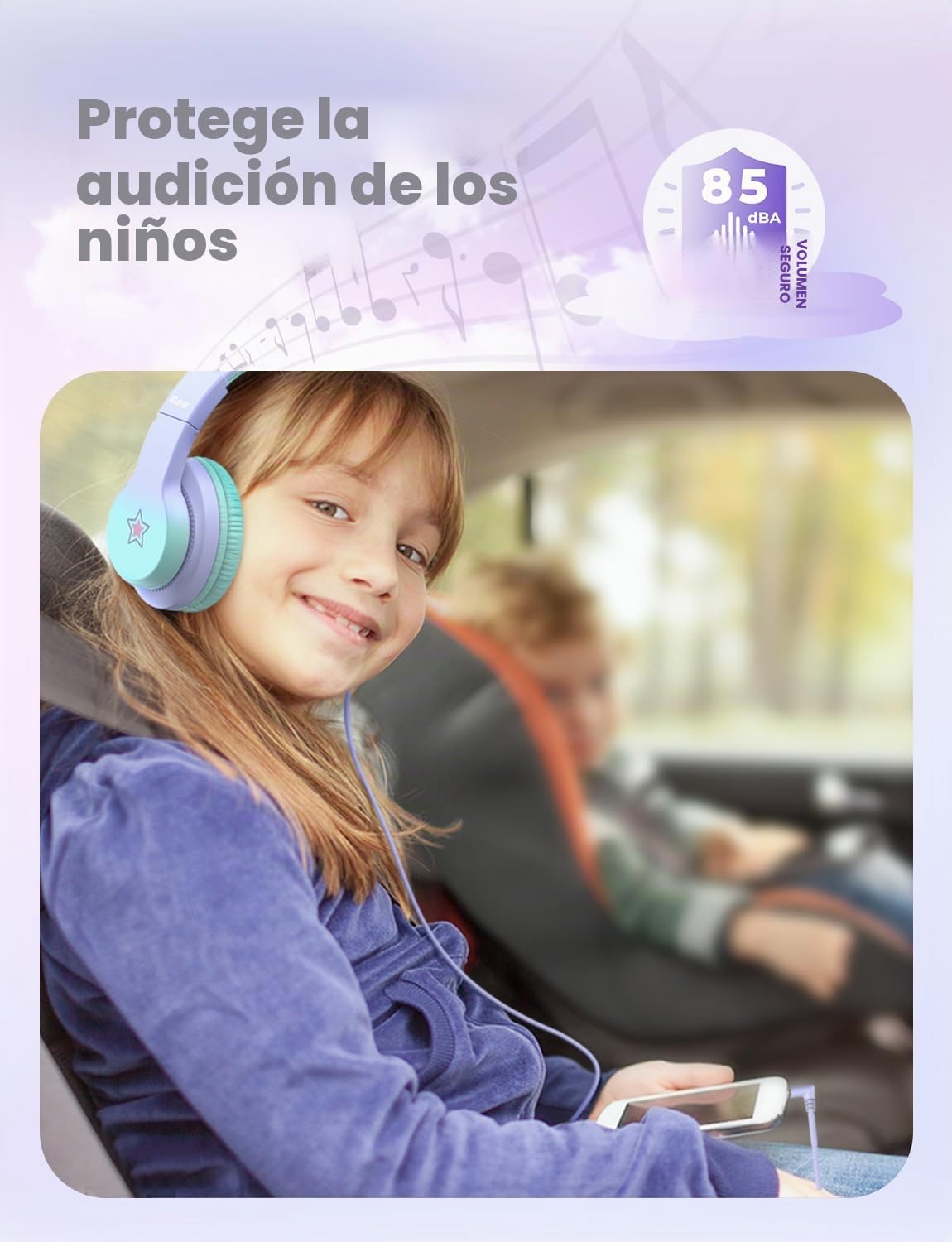 iClever HS19S - Auriculares con Cable Plegable para niños con micrófono, limitador de Volumen 85/94 dB - Shareport - Auriculares estéreo para niños y niñas, Auriculares con Cable con Enchufe