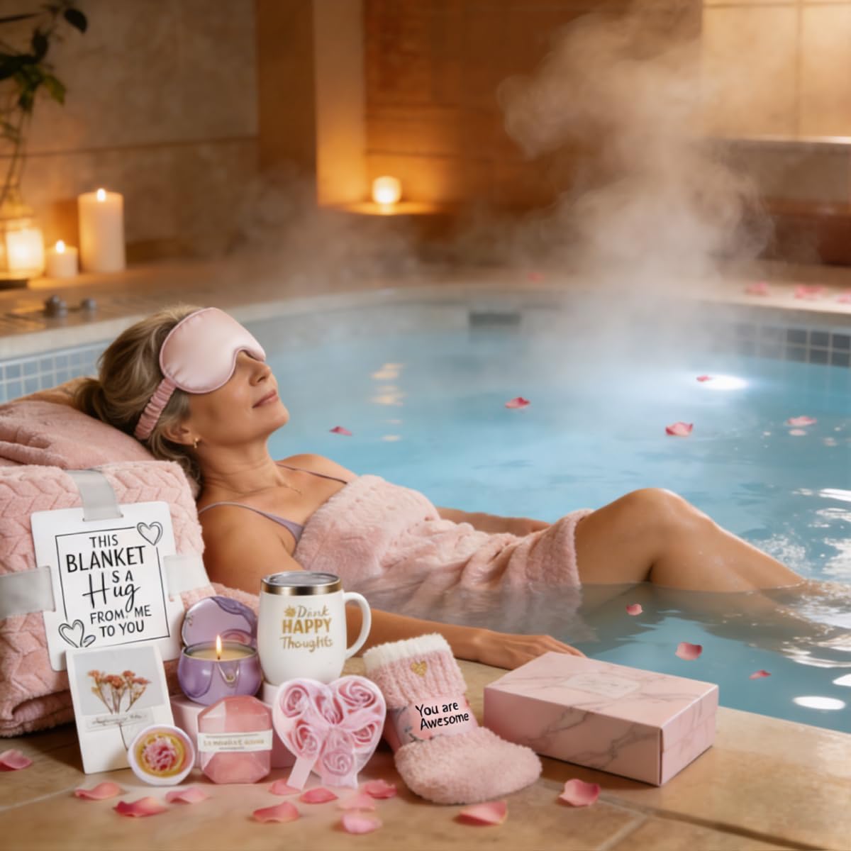 Mothers Day Gifts, Birthday Gifts for Women Self Care Basket Box, Get Well Soon Care Package with Blanket Spa Set Thinking of You Sympathy Gift for Mom Girlfriend Relaxation Wellness Gift Set
