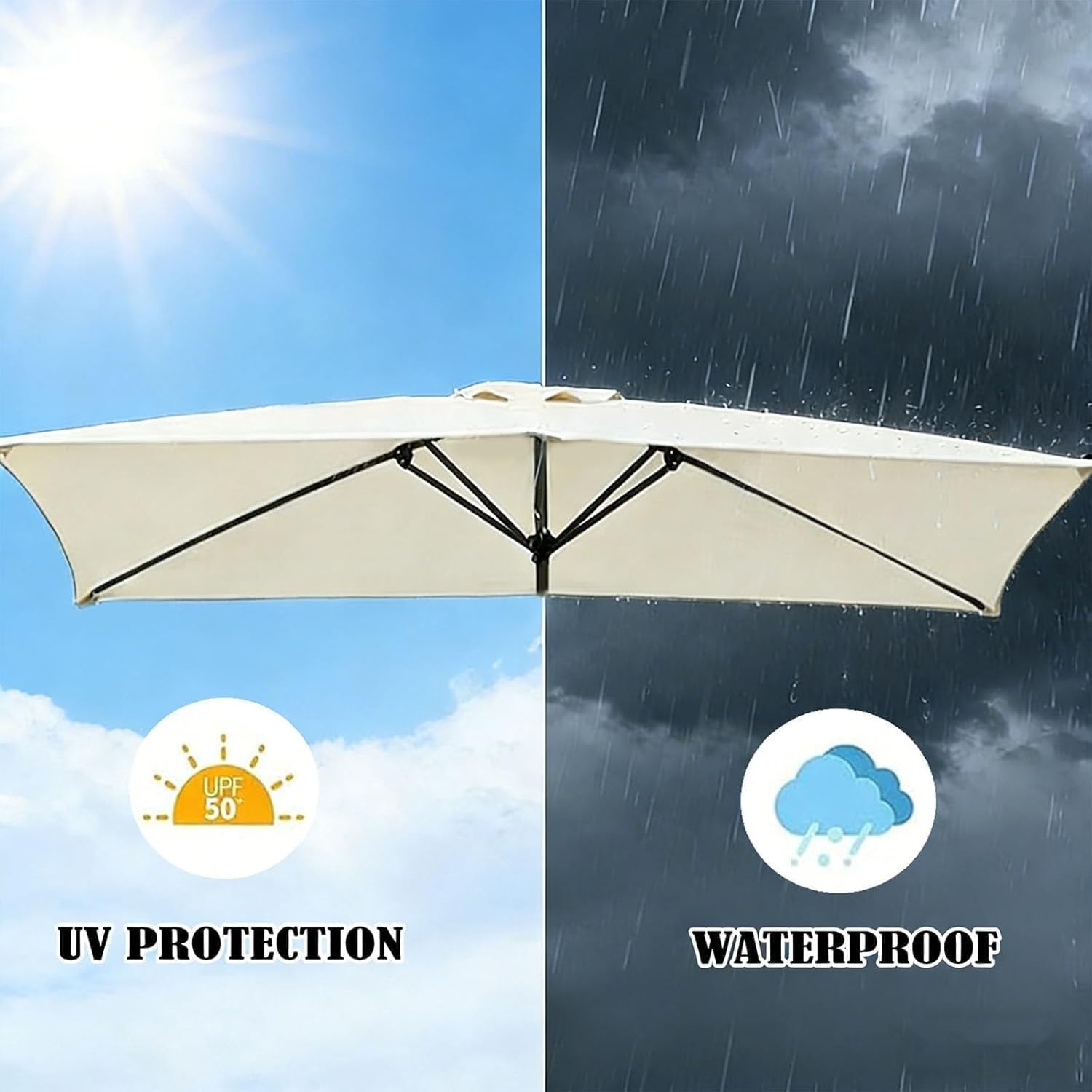 Freischwingender versetzter Regenschirm-Ersatzdach, 2,4 x 2,4 m, 3,4 x 3,4 m, quadratisch, wasserdicht, UV- und lichtbeständig, für 8 Rippen, Outdoor-Hofmarkt-Regenschirm, robuster Stoff, Rahmen nicht