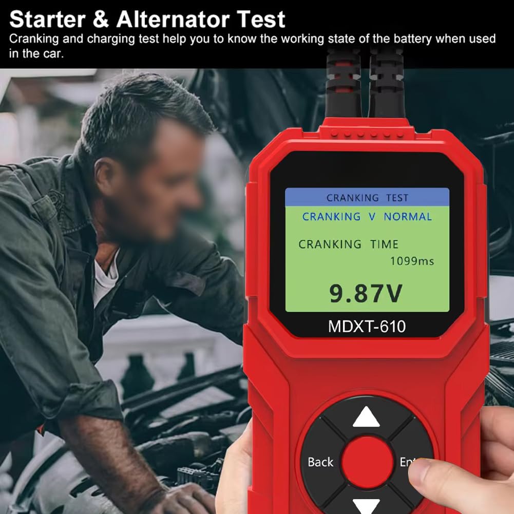 MDXT-610 - Comprobador de batería de coche de 12 V para coche con análisis SOH SOC, prueba de tensión y carga para diagnóstico de coche