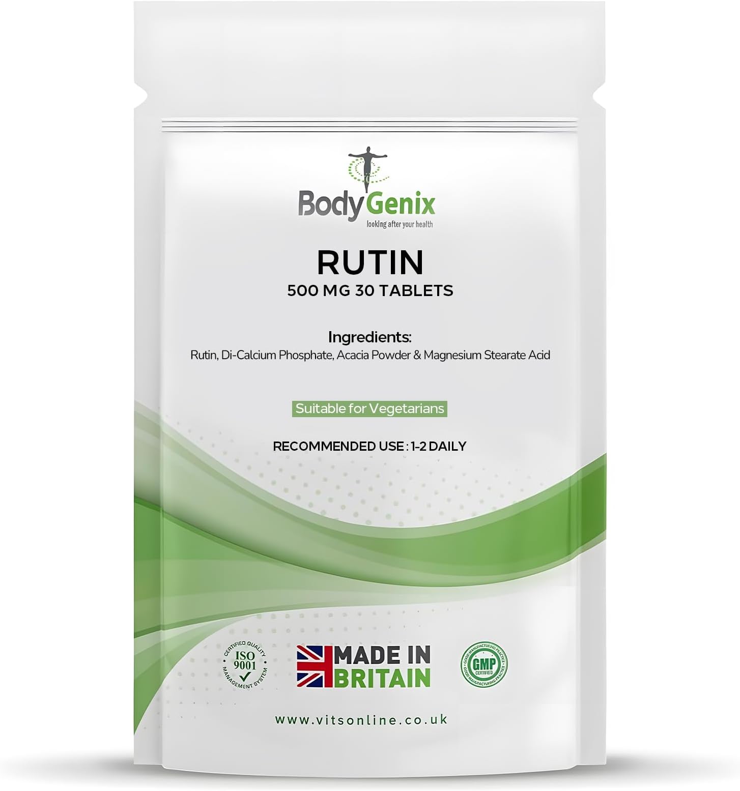 Bodygenix Rutin 500mg Tablets - Powerful Antioxidant Formula Bioflavanoid Source Vitamin C Natural Vegan Supplement - 30 Tablets 1 Month Supply