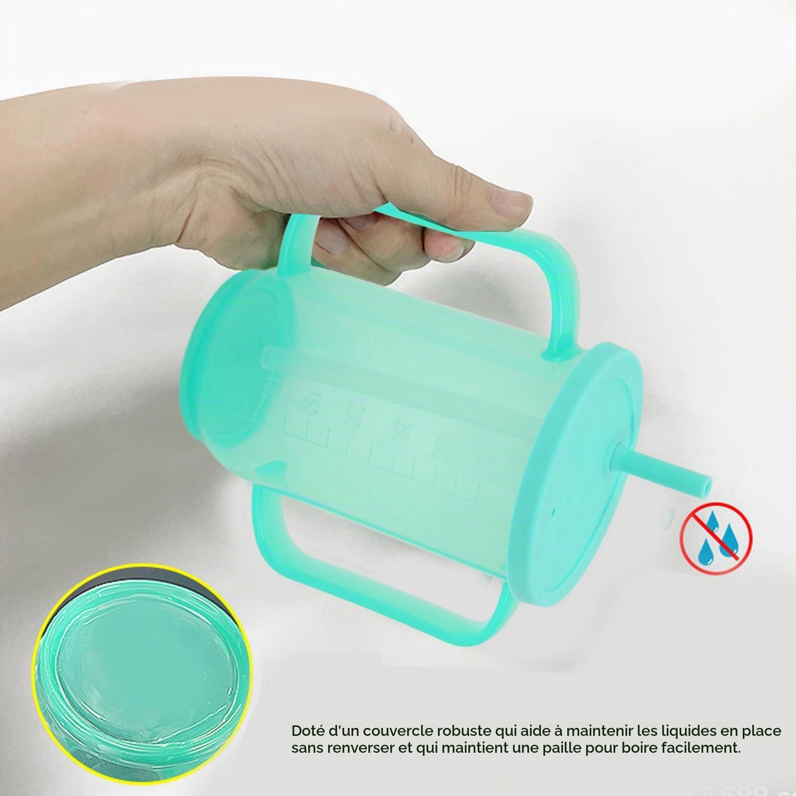 Socobeta Gobelet à Bec Adulte 350ML avec Paille, avec Deux Poignées pour Patients Handicapés ou Personnes âgées, Gobelet D'aide à L'alimentation et à la Boisson de Convalescence