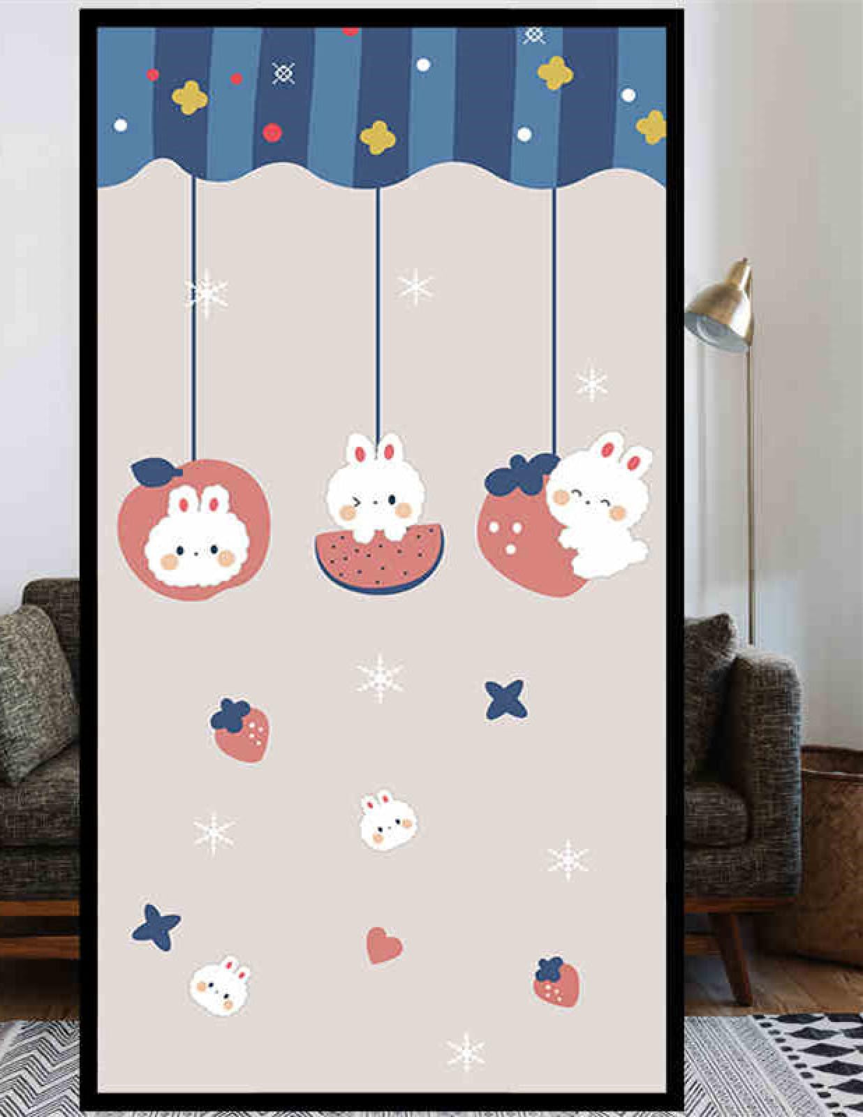 Window Film Privacy Cute Rabbit Glass Frosted Privacy Film For Glass Windows Static Cling No Glue Window Films Covering Self Adhesive Anti Uv For Office Bathroom Home 70x100cm/1pcs
