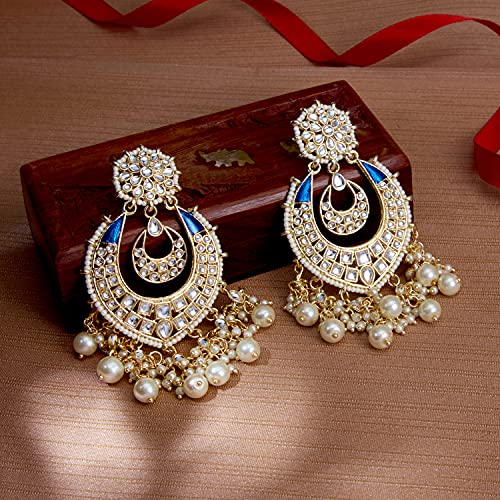 Sukkhi Sensational Kundan Gold Plated Pearl Chandelier Earring Set for Women (SKR85647), Blue, One Size - Image 5