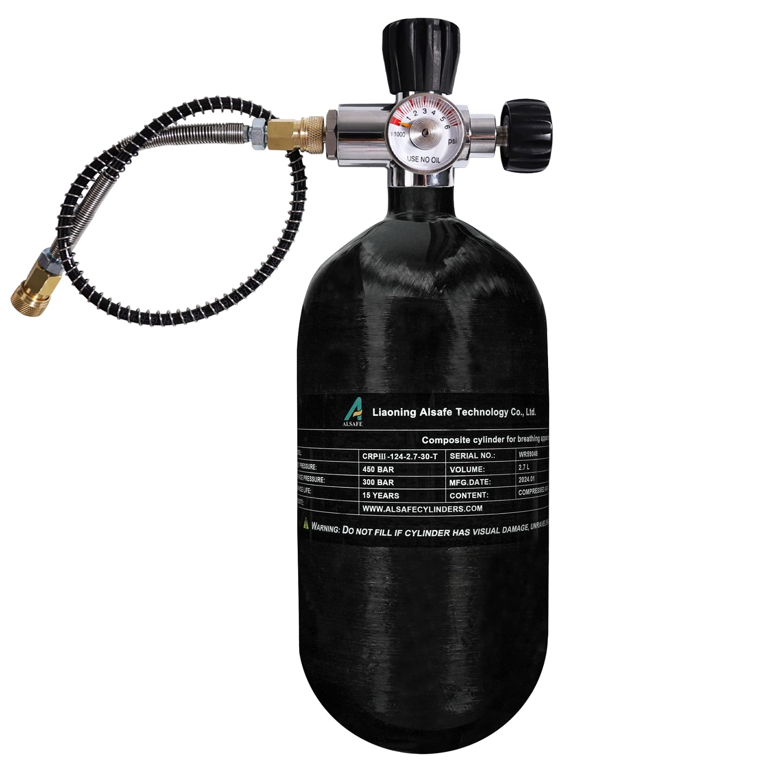 TUXING 4500Psi 2.7L Carbon Fiber Scuba Tank with Paintball Fill Station Valve Regulator Gauge,High Pressure Composite Cylinder,Diving Tank,Pcp Air Tank for Pcp Air Rifle (2.7L air Tank+Valve A)