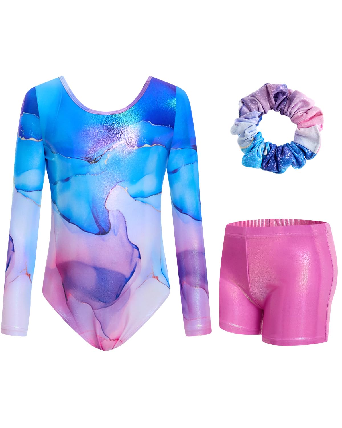 JiAmy Gymnastikanzug Mädchen, Turnanzug Turnshorts Haarband Set Turnanzug Leotard Set für 3-12 Jahre
