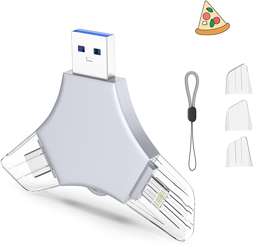 USB 3.0 Flash Drive 64gb for iPhone, 3in1 External Memory Picture Keeper Storage Stick for PhotoVideoData SaverBackup, V10.81High Speed Thumb Drives