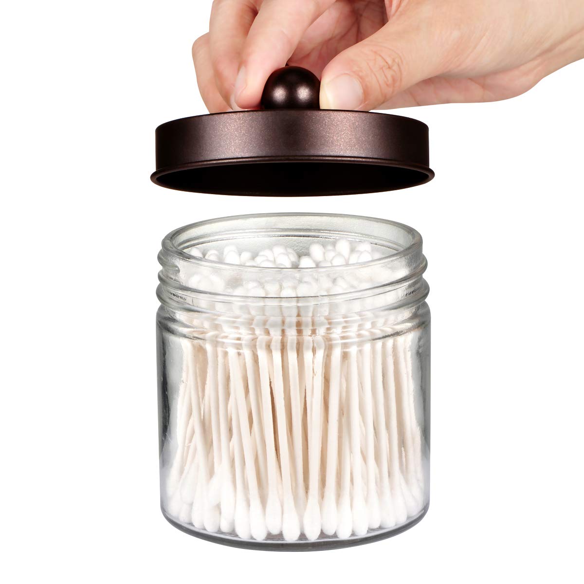 SheeChung Organizadores y almacenamiento de baño, paquete de 2 soportes Qtip, frascos de boticario para bastoncillos de algodón, redondos, bolas, Qtips, esponjas de maquillaje, hilo dental, sales de