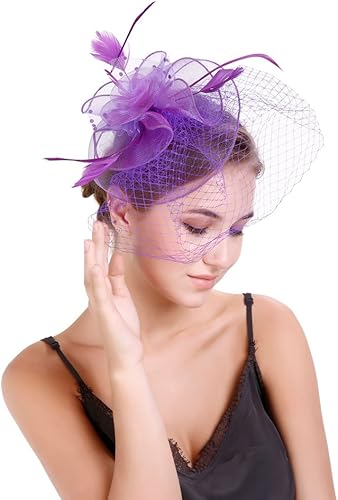 Tocado de flores para mujer con velo de plumas de los años 20 y 50, sombrero de pastillero, sombrero para la cabeza, tocado para boda, iglesia