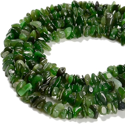 Miniatura 2 de jodaying Juego de pulseras de grava curativa de piedras preciosas de jade de Canadá verde natural de 0.276-0.315 in, cuentas de piedra irregular,