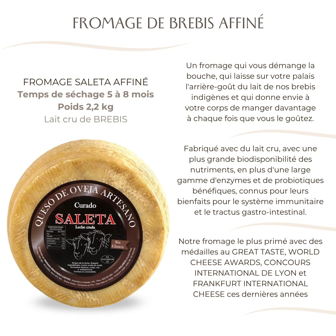 Fromage de brebis entier affiné gourmet Saleta (2,2 kg) | Fromage Manchego artisanal