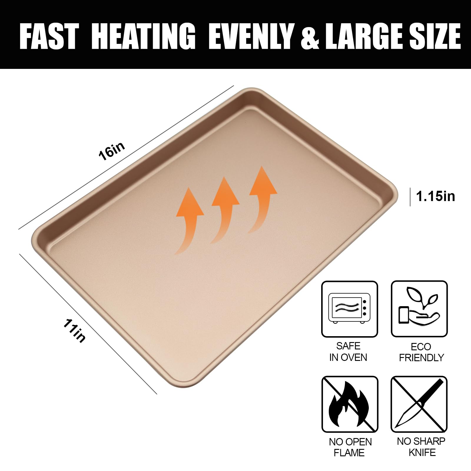 Lot de 2 grandes plaques de cuisson antiadhésives pour four, 27,9 x 40,6 cm, doré