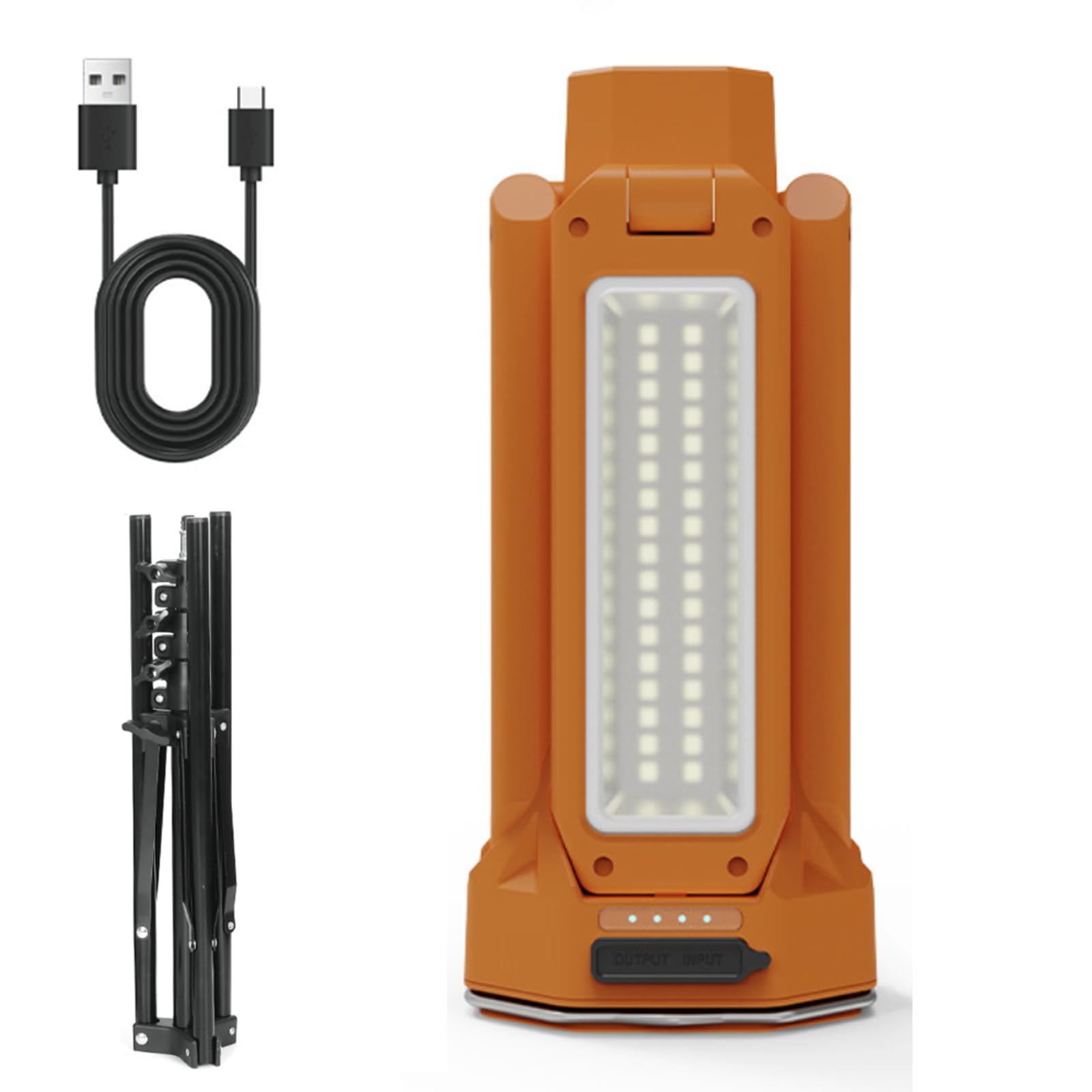 Składana lampa kempingowa ze statywem, z możliwością regulacji | Wielokątna, składana latarnia kempingowa z 3 tonami światła i płynnym przyciemnianiem, dopasowany składany statyw.(Orange)