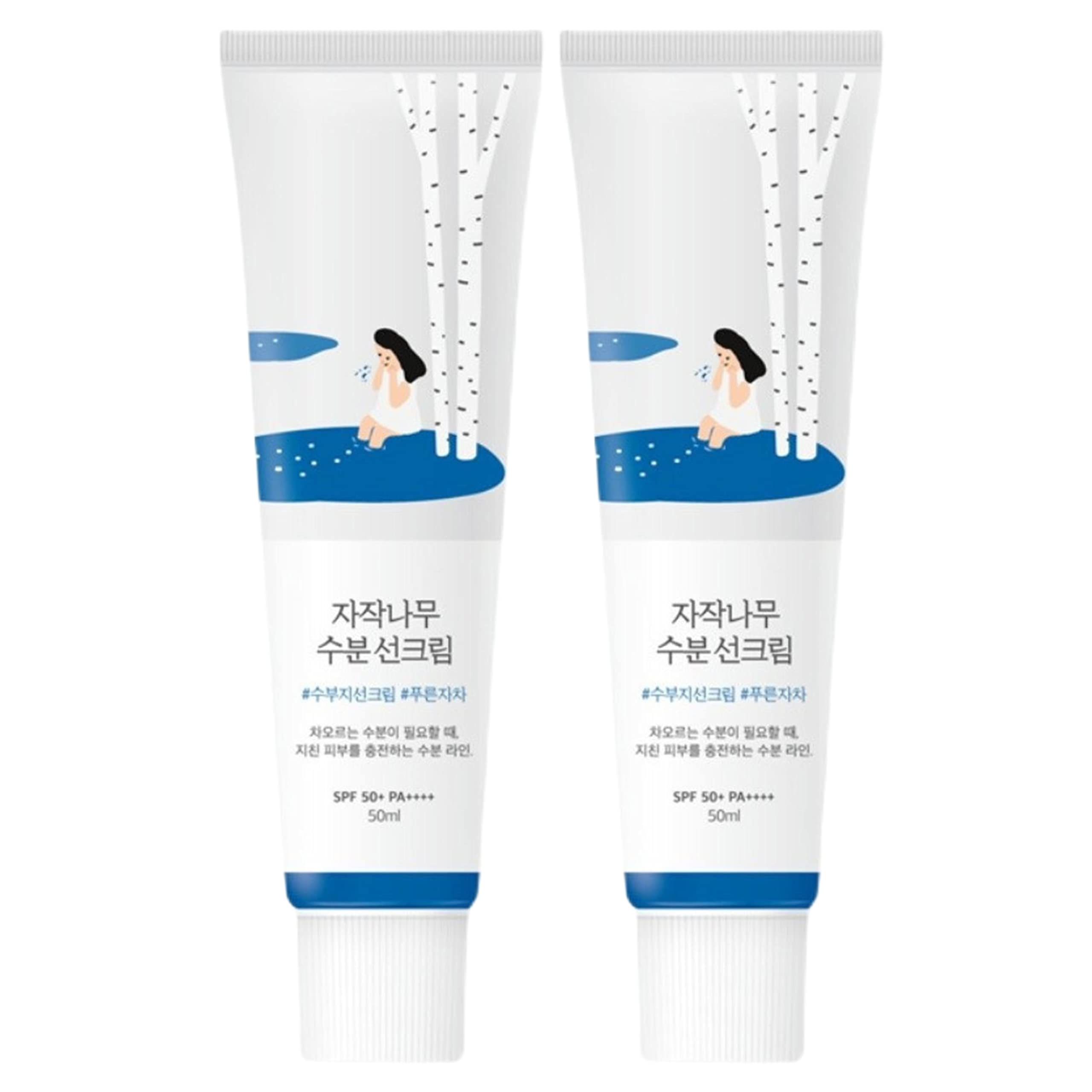 Round Lab Birch Juice Moisturising Sunscreen SPF 50+, Long Lasting Moisturiser Face Sunscreen, Facial & Body Sunscreen 50ml (2Pcs)