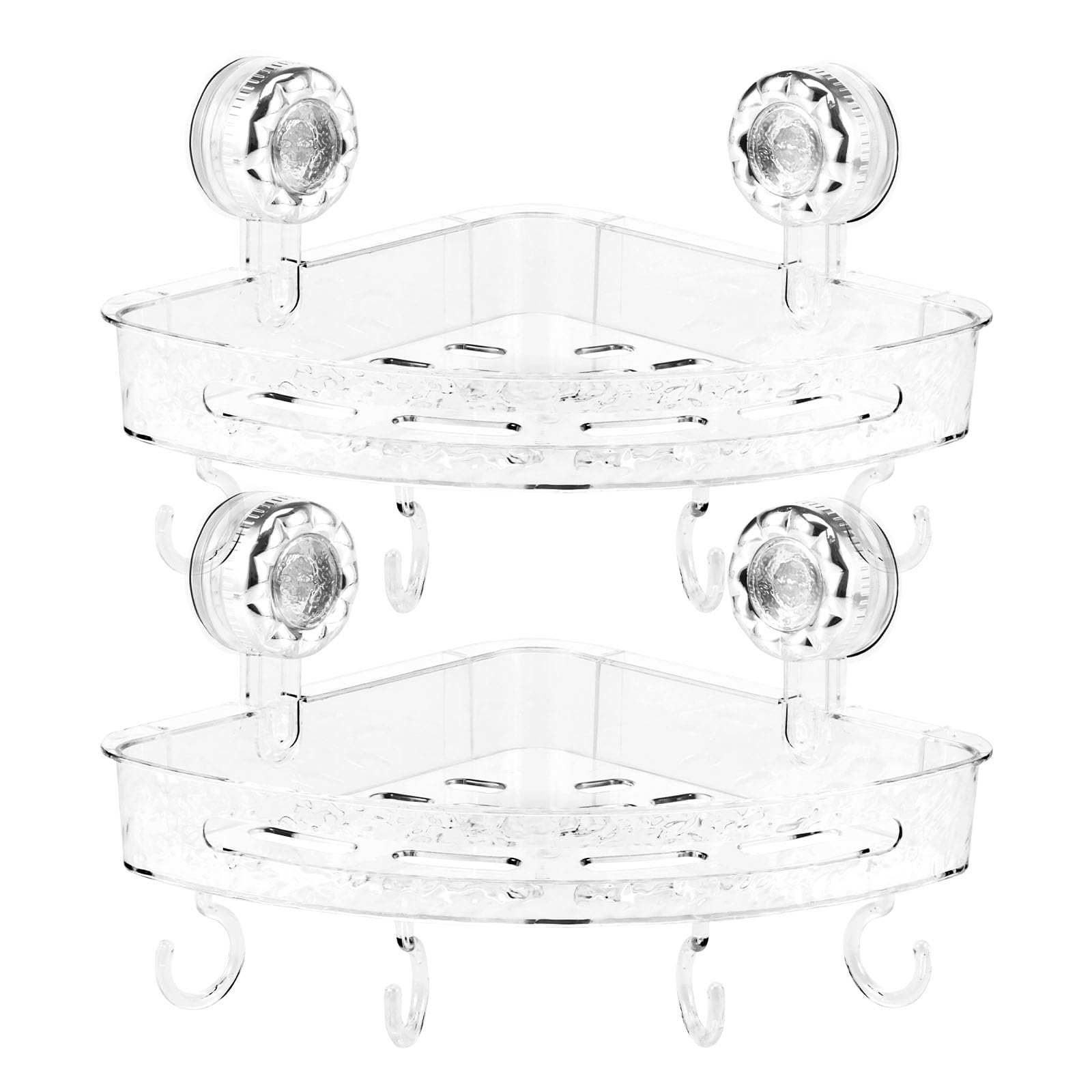 Tcwhniev 2PCS Corner Shower Caddy with Hooks Sturdy PET Suction Shower Shelf for Bathroom Drill Free Corrugated Storage