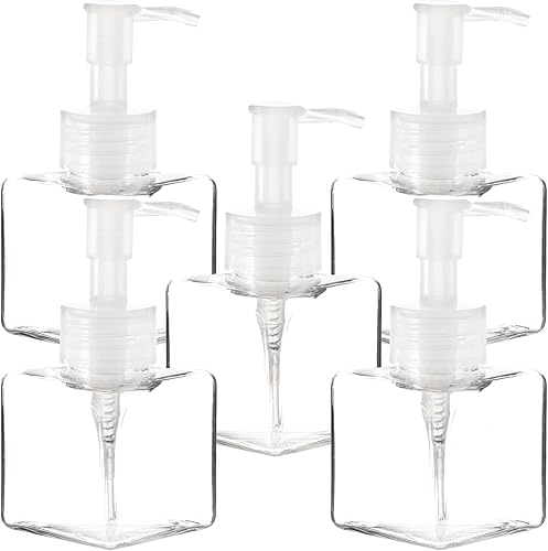 Youngever Paquete de 5 botellas de plástico de 4 onzas, botellas cuadradas de plástico recargables para dispensar lociones, jabón líquido