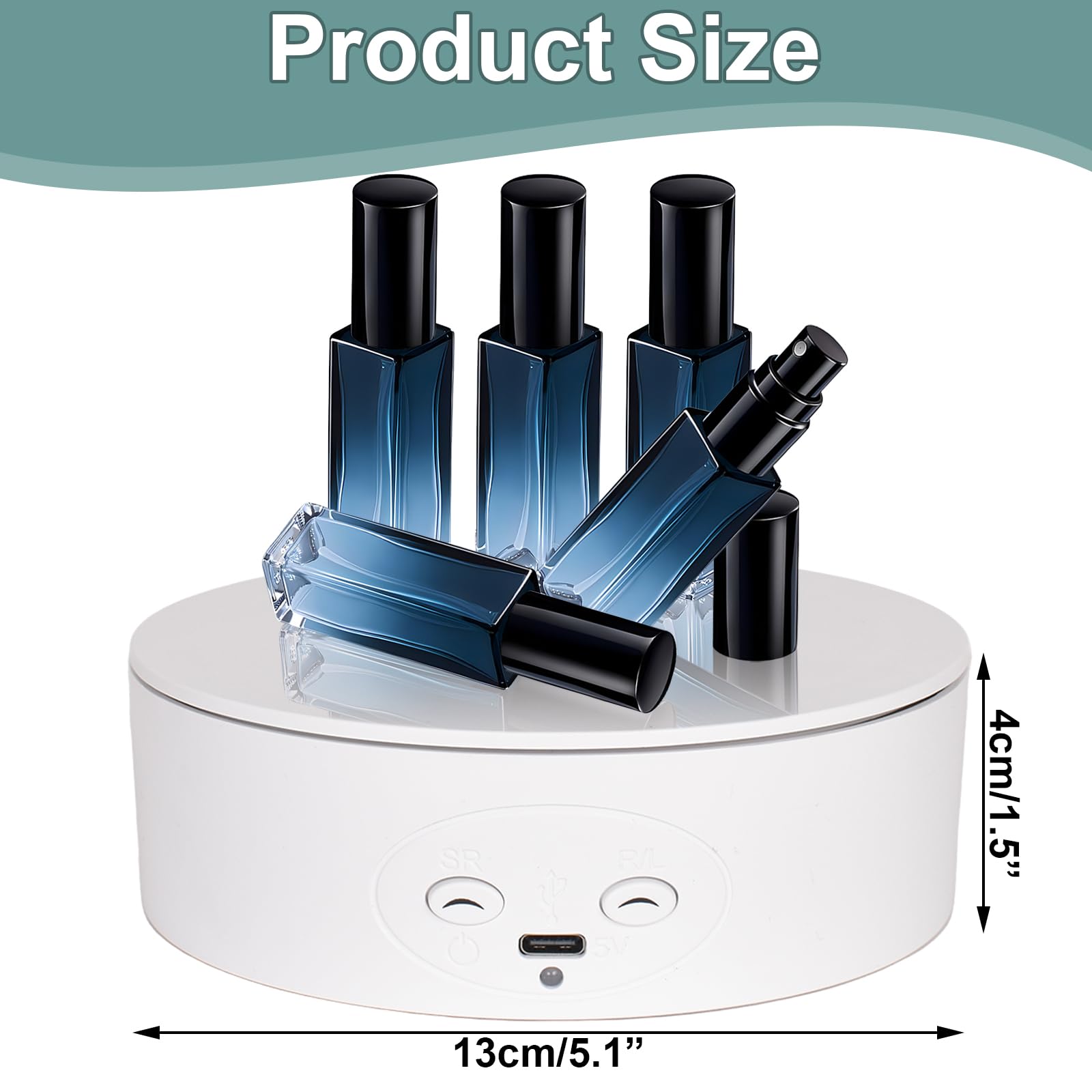 13 cm obrotowy elektryczny gramofon, USB 360 stopni Obrotowa platforma, automatyczny elektryczny gramofon do cichej fotografii, do biżuterii, zegarków, fotografii, nagrań wideo (biały)