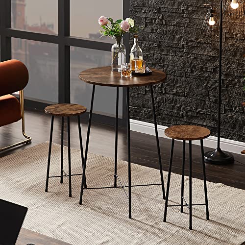 Vecelo 24" Round Barstools, Modern Bar Stools Counter Height, Bistro Seats With Wood Surface, Simple Chairs For Living Room Dining Room, Breakfast Dinner Nap Conference, Rustic Brown #TOP4