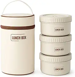 Jogo de Bolsa Termica Com 3 Potes de Inox Conjunto de Potes Empilháveis para Almoço 3 Compartimentos Branco Resistente ao Microondas Premium