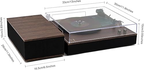 Miniatura 9 de MPK - Tocadiscos Bluetooth, sistema de alta fidelidad con altavoces de estantería, tocadiscos de vinilo de 3 velocidades con transmisión por correa