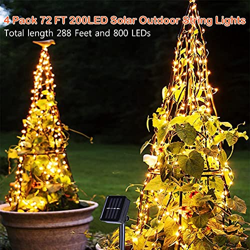 Extra-Long Solar String Lights Outdoor Waterproof - 4-Pack Each 72Ft 200 Led Solar Powered Fairy Lights - 8 Modes Copper Wire Lights For Patio Trees Garden Party Christmas Wedding (Warm White) #TOP1