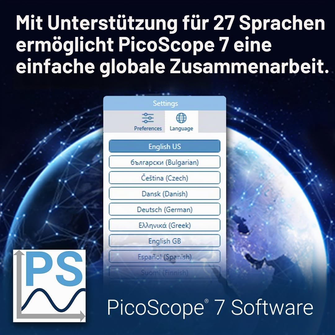 Pico Technology PicoScope 2405A 4 Kanal Oszilloskop 25 MHz, 48 kS, Handheld Digitaloszilloskop Kit inkl. 4 Kanäle, Tastköpfen und PS7 Software für Windows, Mac, Linux