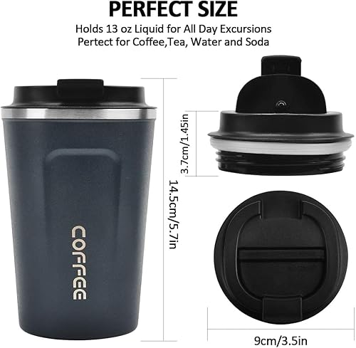Miniatura 3 de Taza de café de 12 onzas  Taza de café de viaje aislada a prueba de derrames con tapa a prueba de fugas de acero inoxidable al vacío, vasos de café