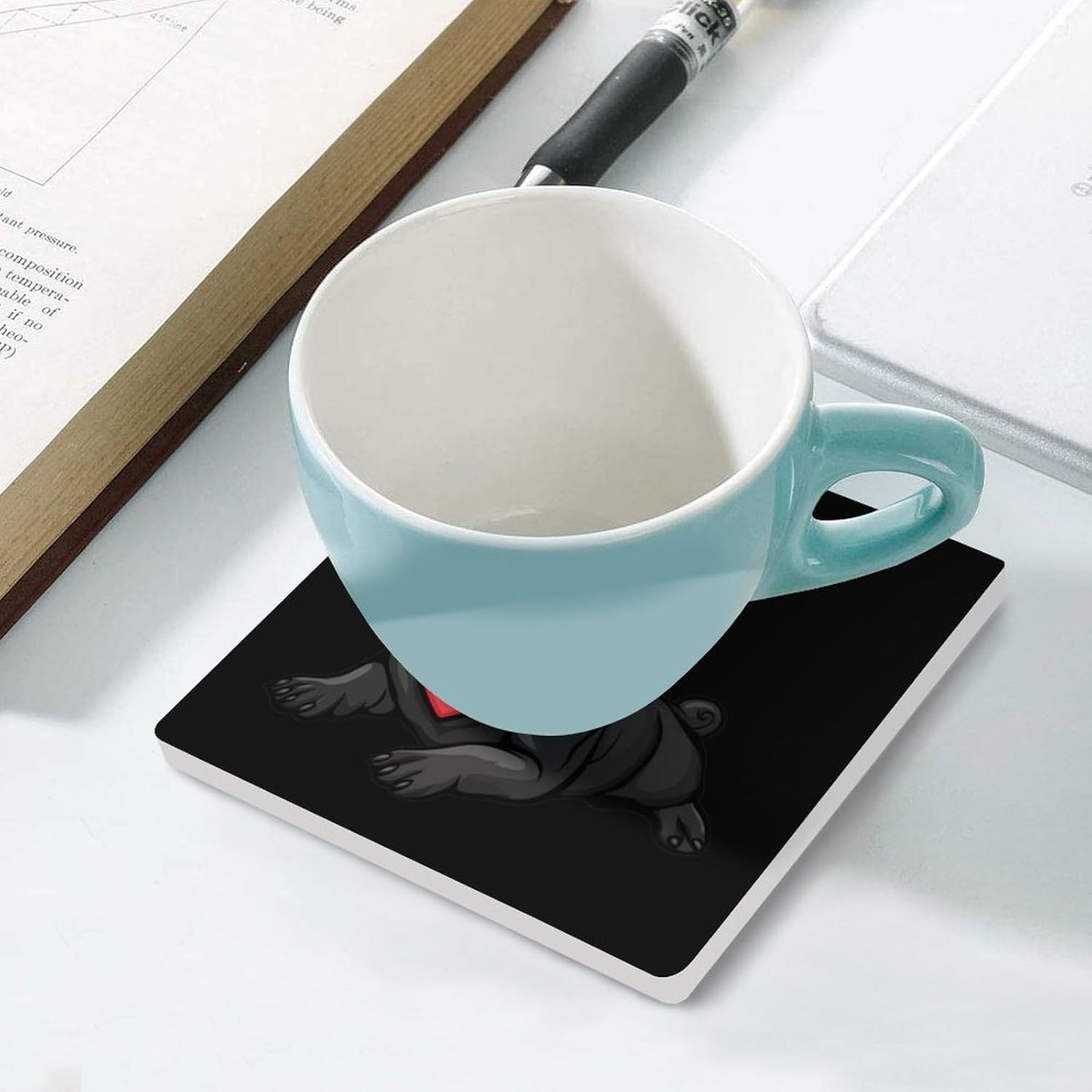 French Bulldog Love Heart Coasters for Drinks Square Table Coasters Set Cup Mats with Cork Base