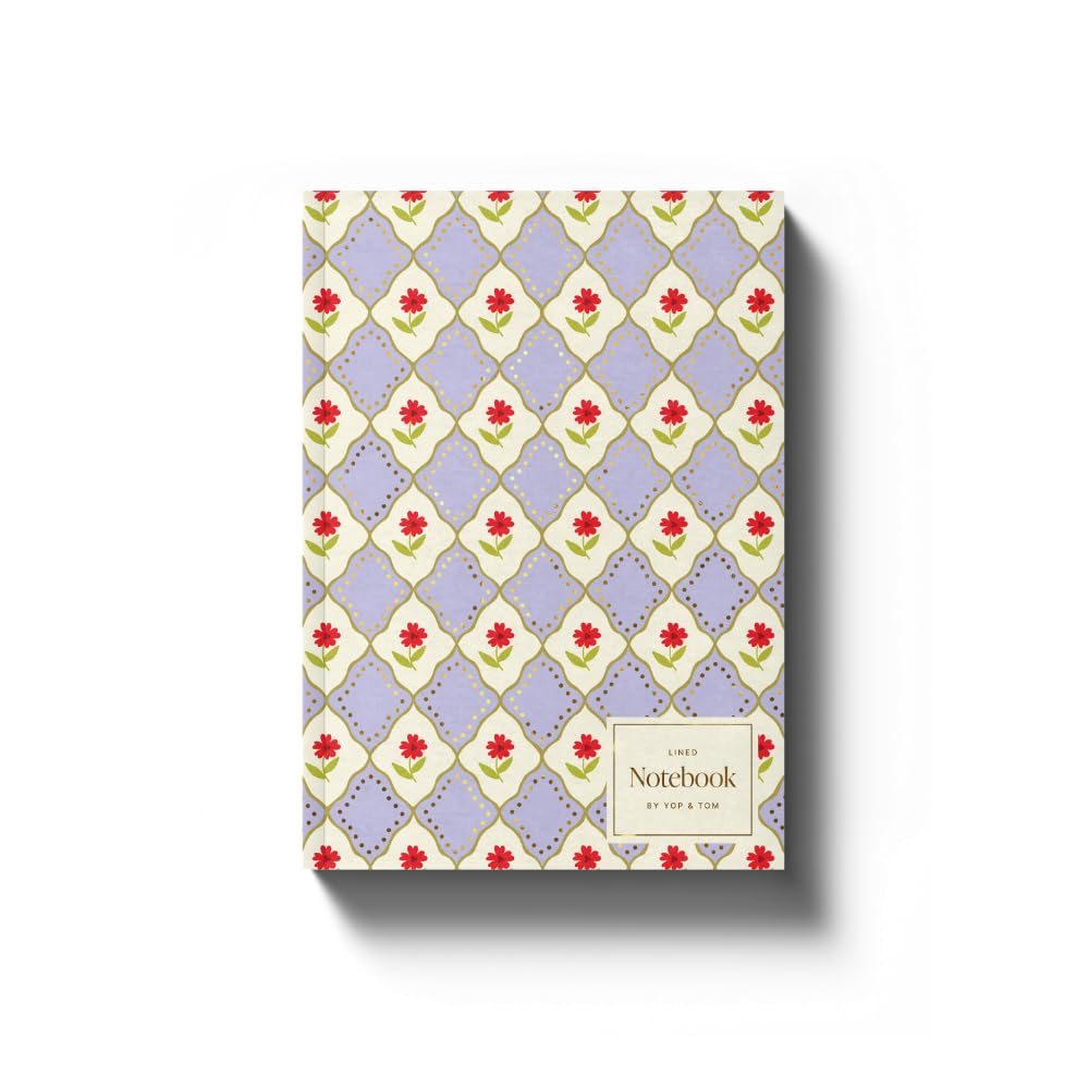 Yop & Tom Luxe Pattern Notebook - A5 lined softcover journal with intricate floral pattern and gold foil details - Lilac