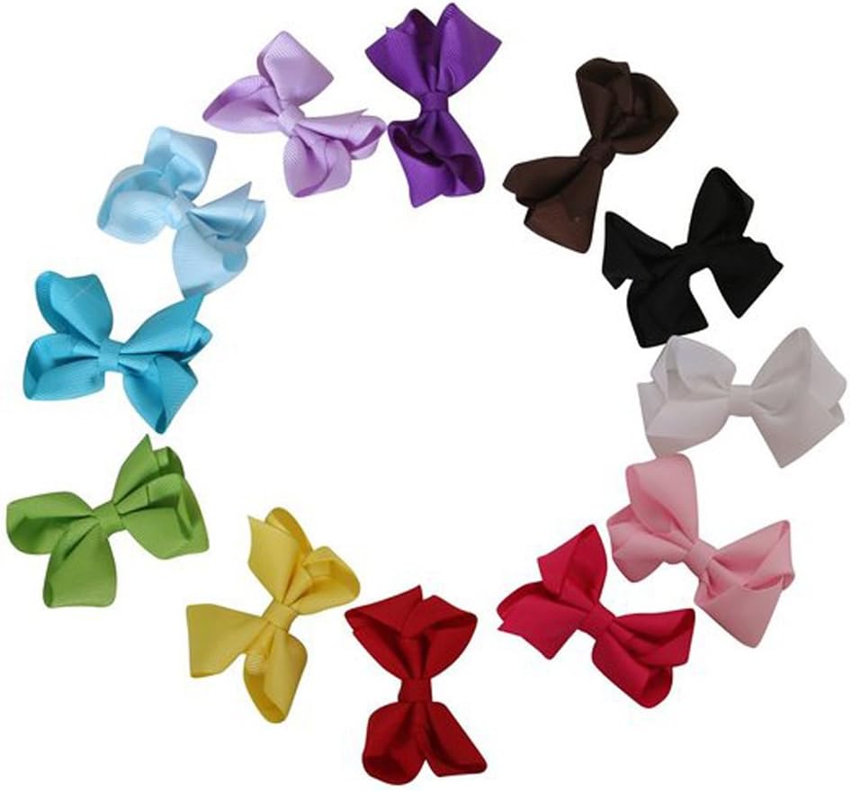 Dozen Assorted 2.5" Grosgrain Ribbon Baby Girl Chunky Hairbows