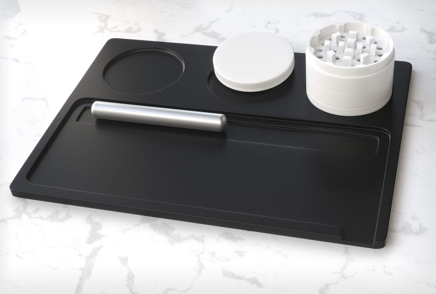 Rolling Tray Premium - Bandeja giratoria de aluminio para aviones, 28 x 18,5 cm, 600 gramos, bandeja mezcladora (negro)