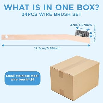 Wood Handle Wire Scratch Brush Sets (24Pack-6.88 in Stainless Steel Small Wire Scratch Brushes with Beech Wood Handle)