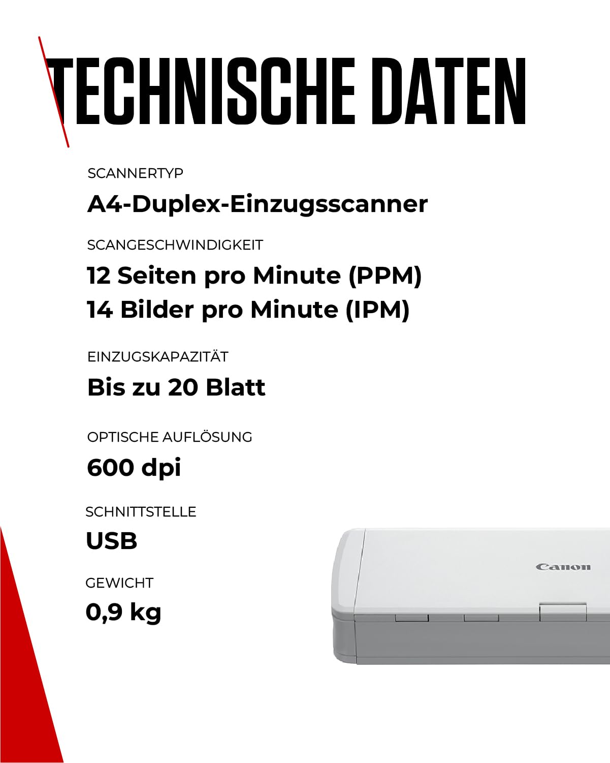 Canon Scanner imageFORMULA R10 Mobiler Duplex Scanner | Dokumentenscanner | USB Kabel | Bis zu 12 Seiten pro Min | 20 Blatt Einzug | CaptureOnTouch Lite Software I OCR | durchsuchbare PDF